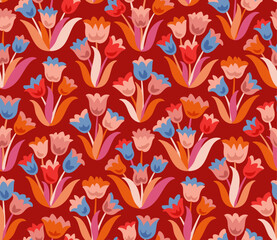 Flower Collection - Folk Tulip - Crimson