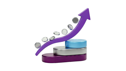 Financial Growth Arrow with Coins and Stacked Platforms