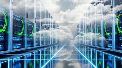 Cloud computing data center server room, depicting digital technology and the future of data. - Powered by Adobe