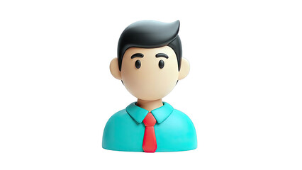 3D Cartoon Man Icon with Teal Shirt and Red Tie