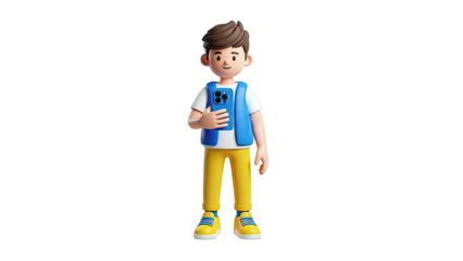3D Cartoon Boy Holding a Smartphone