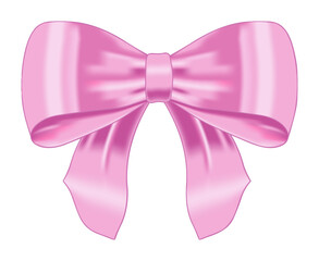 Realistic pink bow. Satin decorative golden bow. Element for decoration gifts, greetings, holidays. Vector illustration