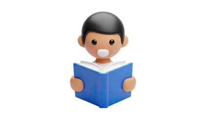 3D Cartoon Boy Reading a Blue Book