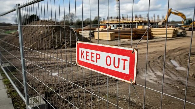 Construction site with a Keep Out sign for the concept of safety.