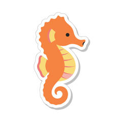 Cute orange seahorse sticker with shadow isolated on white background. © Haruka