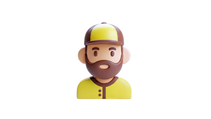 3D Cartoon Man with Beard and Baseball Cap