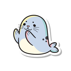 Obraz premium Adorable Baby Seal Cartoon Sticker Design.