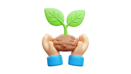 3D Hands Holding Sprout with Soil