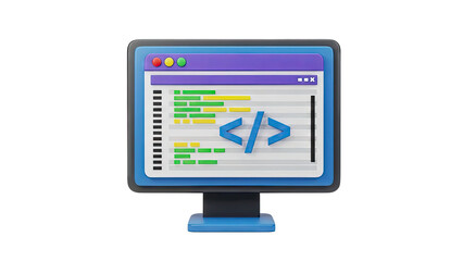 Computer screen displaying code and coding symbols