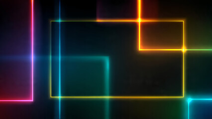 Vibrant neon lights intersecting in dark space