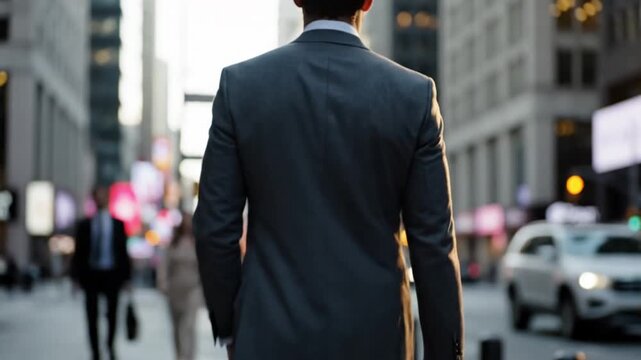 Dynamic businessman walking through city streets ai generated background generative ai concept urban environment perspective