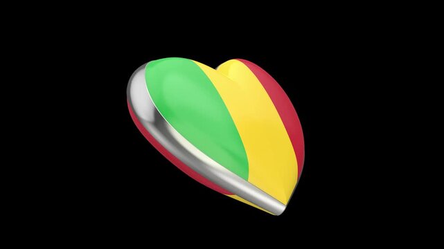 Spinning heart with flag of Mali on black background