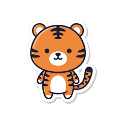 Obraz premium Cute Cartoon Tiger Sticker Illustration.