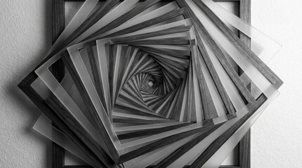 Abstract Monochrome Spiraling Wooden Frames