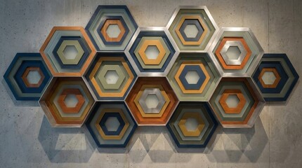 Modern Layered Hexagons on Textured Wall