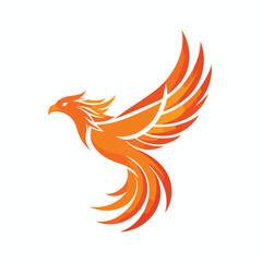 Obraz premium Vibrant Orange Phoenix Illustration Soaring with Spread Wings on a Clean White Background