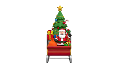 Santa Claus with Christmas Tree and Gifts in a Sleigh