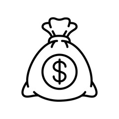 Money bag black line with dollar icon set. Money, budget, savings, loan, cash, earning, income, wallet, currency, dollar, coin, forex, revenue, profit icons. Finance business line icon collection.