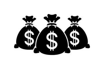 Money bag black line with dollar icon set. Money, budget, savings, loan, cash, earning, income, wallet, currency, dollar, coin, forex, revenue, profit icons. Finance business line icon collection.