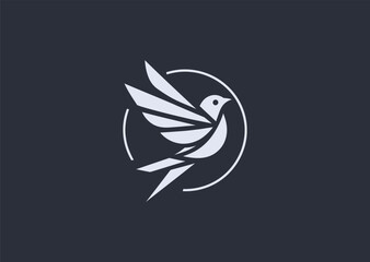 A geometric simple sparrow logo with minimal structured lines, representing freedom, agility, simplicity, hope, and everyday resilience
