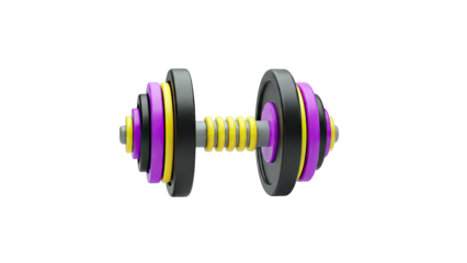 3D Rendered Dumbbell with Purple and Yellow Weights
