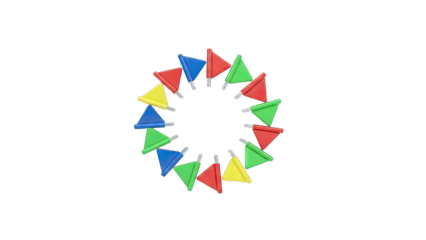 Colorful Triangular Game Pieces Arranged in a Circle