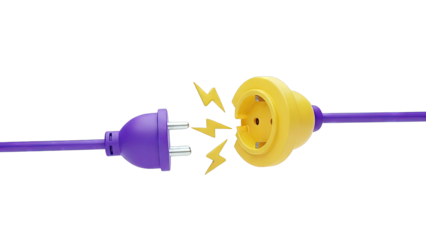 Purple Plug and Yellow Socket with Lightning Bolts
