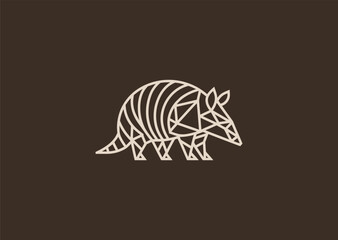 A geometric simple armadillo logo with clean segmented shapes, representing protection, durability, adaptability, balance, and strategic defense