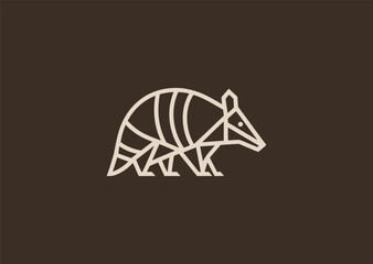 A geometric simple armadillo logo with clean segmented shapes, representing protection, durability, adaptability, balance, and strategic defense