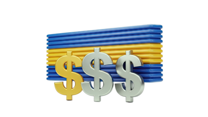 Dollar Signs in Front of Stacked Blue and Yellow Bars