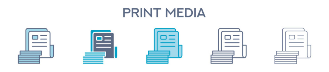 Print Media Element For Design Graphic - Multi Styles. Vector Illustration Of Two Colored And Black. Multiple Icons Designs Can Be Used For Mobile, Ui, Web 