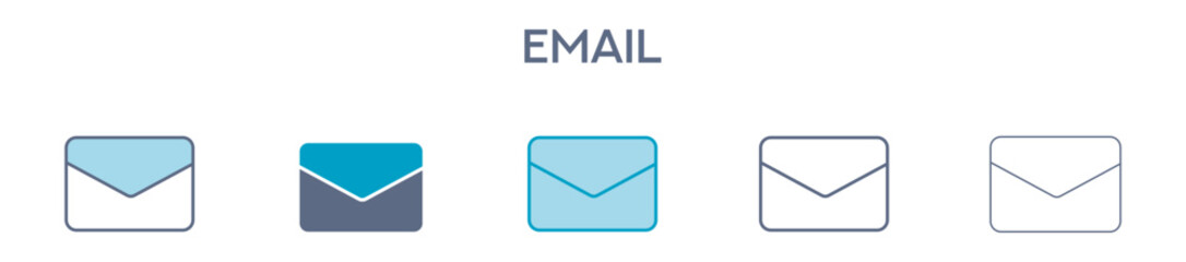 Email Element For Design Graphic - Multi Styles. Vector Illustration Of Two Colored And Black. Multiple Icons Designs Can Be Used For Mobile, Ui, Web 