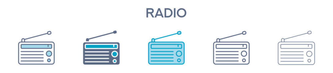 Radio Element For Design Graphic - Multi Styles. Vector Illustration Of Two Colored And Black. Multiple Icons Designs Can Be Used For Mobile, Ui, Web 