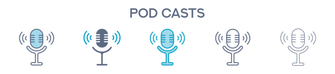 Podcasts Element For Design Graphic - Multi Styles. Vector Illustration Of Two Colored And Black. Multiple Icons Designs Can Be Used For Mobile, Ui, Web 