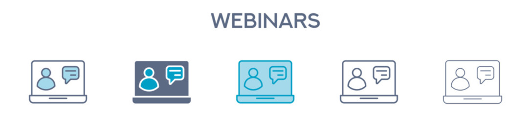 Webinars Element For Design Graphic - Multi Styles. Vector Illustration Of Two Colored And Black. Multiple Icons Designs Can Be Used For Mobile, Ui, Web 