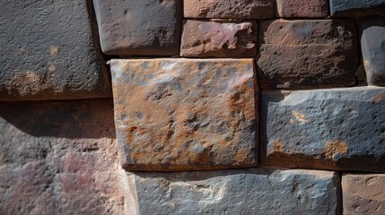 Stone wall with rough textures in a historical site during daylight hours