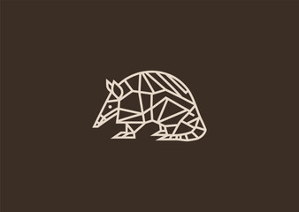 A geometric simple armadillo logo with clean segmented shapes, representing protection, durability, adaptability, balance, and strategic defense
