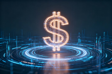 Digital dollar symbol glowing in futuristic interface
