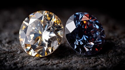 Ethical Choice: Real Diamond and CVD Cultured Stone on Reflective Surface