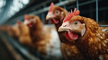 Agribusiness Concept: Indoors View of Intensive Layer Chicken Farming System