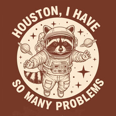 Astronaut Raccoon in Space Suit Floating among Planets and Stars, a Creative T-Shirt Design Concept © Clovernand