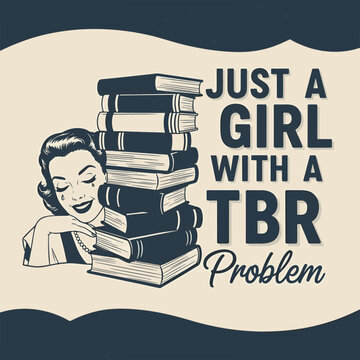 A young woman surrounded by piles of books for a T-Shirt Design