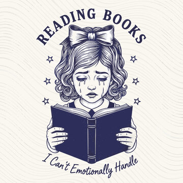 A young girl with a bow reading a book, a T-Shirt Design for book lovers