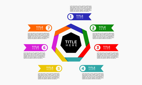 The hex diagram illustration concept is divided into seven segments, each containing seven project infographic options