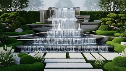 Serene Multi Tiered Water Feature Garden.