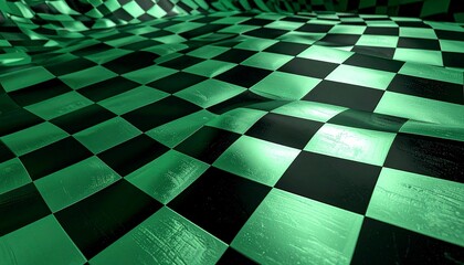 緑と黒の市松模様の背景　和風テクスチャ
