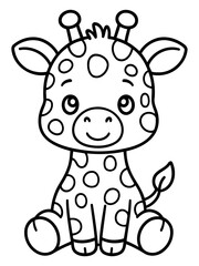 Fototapeta premium Giraffe Cartoon Illustration: A charming, outlined illustration of a baby giraffe with endearing features, perfect for children's educational materials.