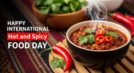 Steaming bowl of spicy food on international hot and spicy food day