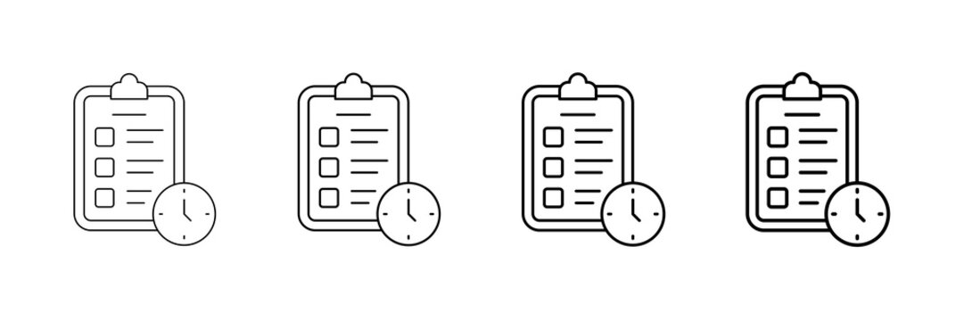 Task Timer Icons Vector Set In Different Stroke Line Style