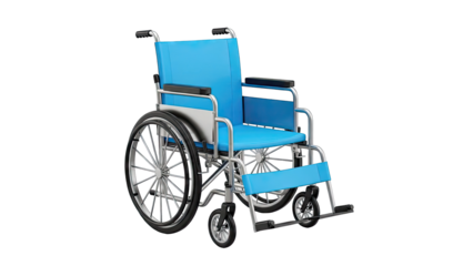 Blue Wheelchair with Metal Frame on White Background